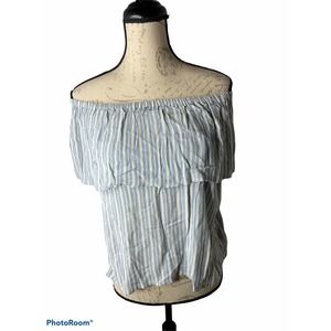 Billabong Blues & Cream Off‎ the Shoulder Top Relaxed M NWT $39